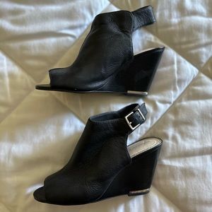 Kennth Cole NY Women’s Leather Slingback Black Peeptoe Wedge